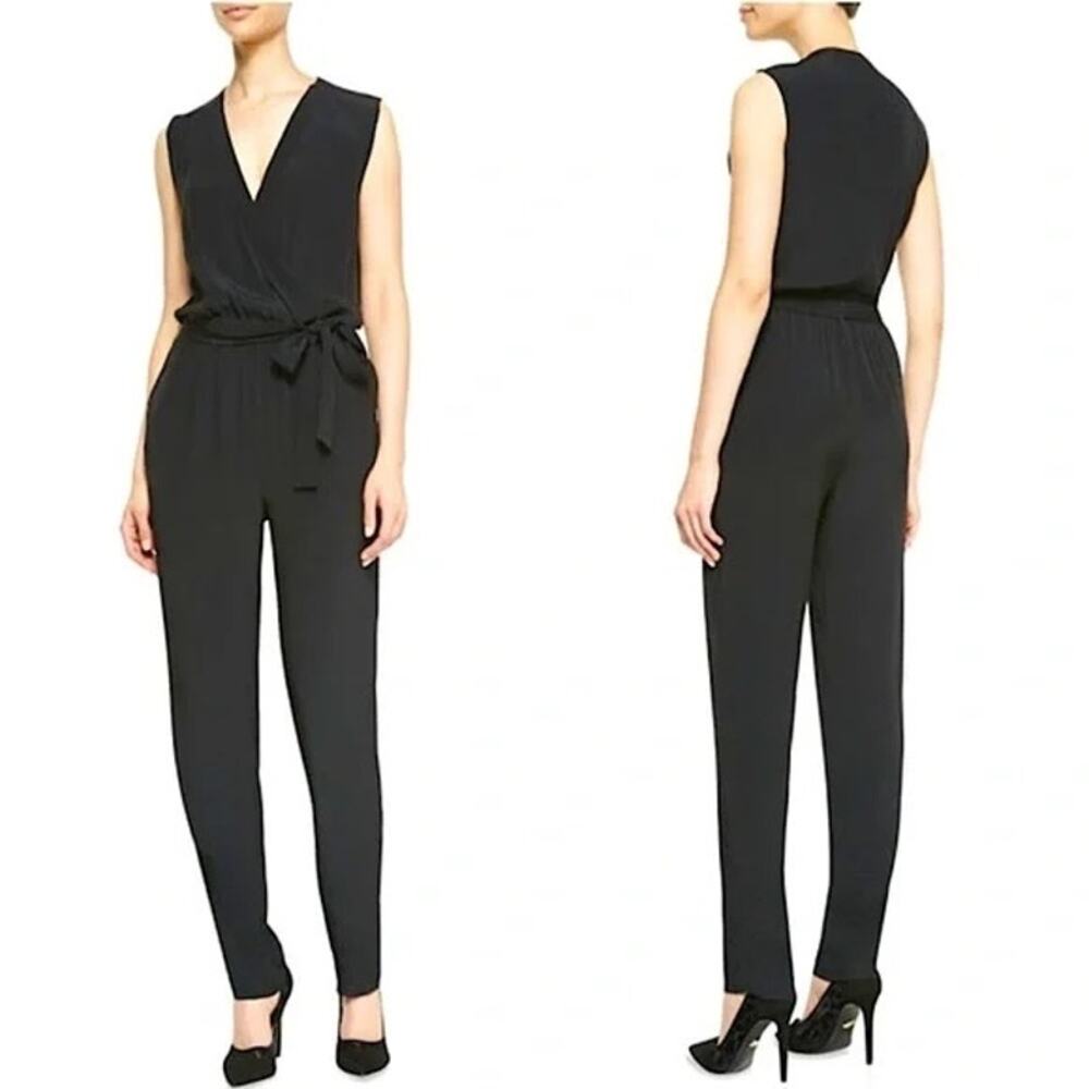 NWT DVF Black Belted Jumpsuit Sz 14 Career Office Event V Neck